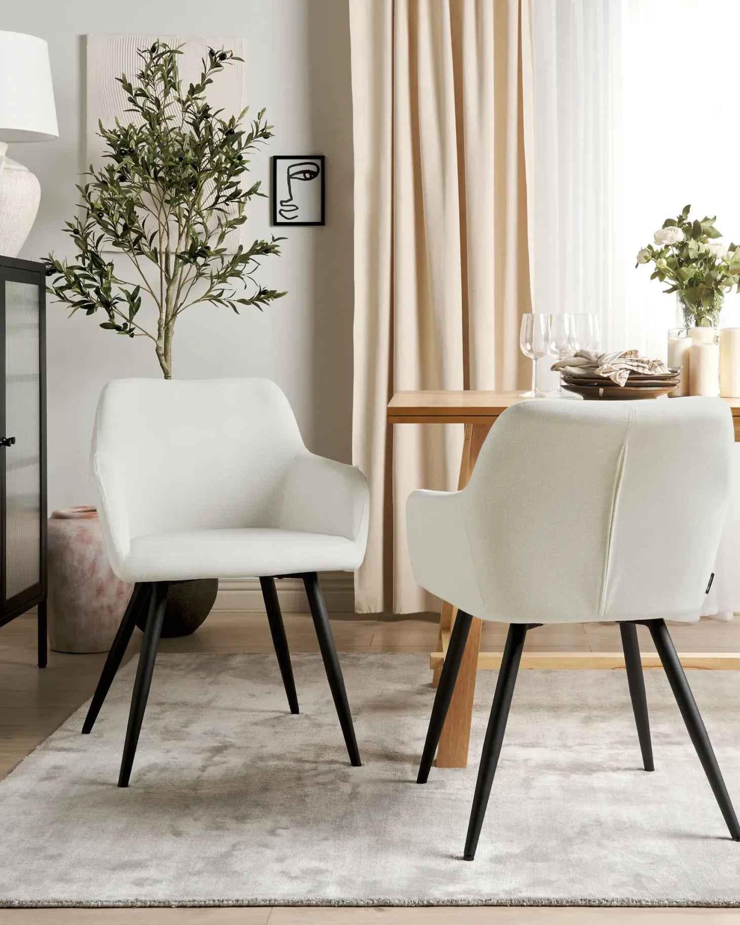 Sæt med 2 spisebordsstole CASMALIA Velour Cremehvid