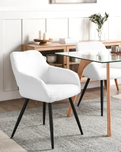 Sæt med 2 spisebordsstole CASMALIA Boucle Cremehvid