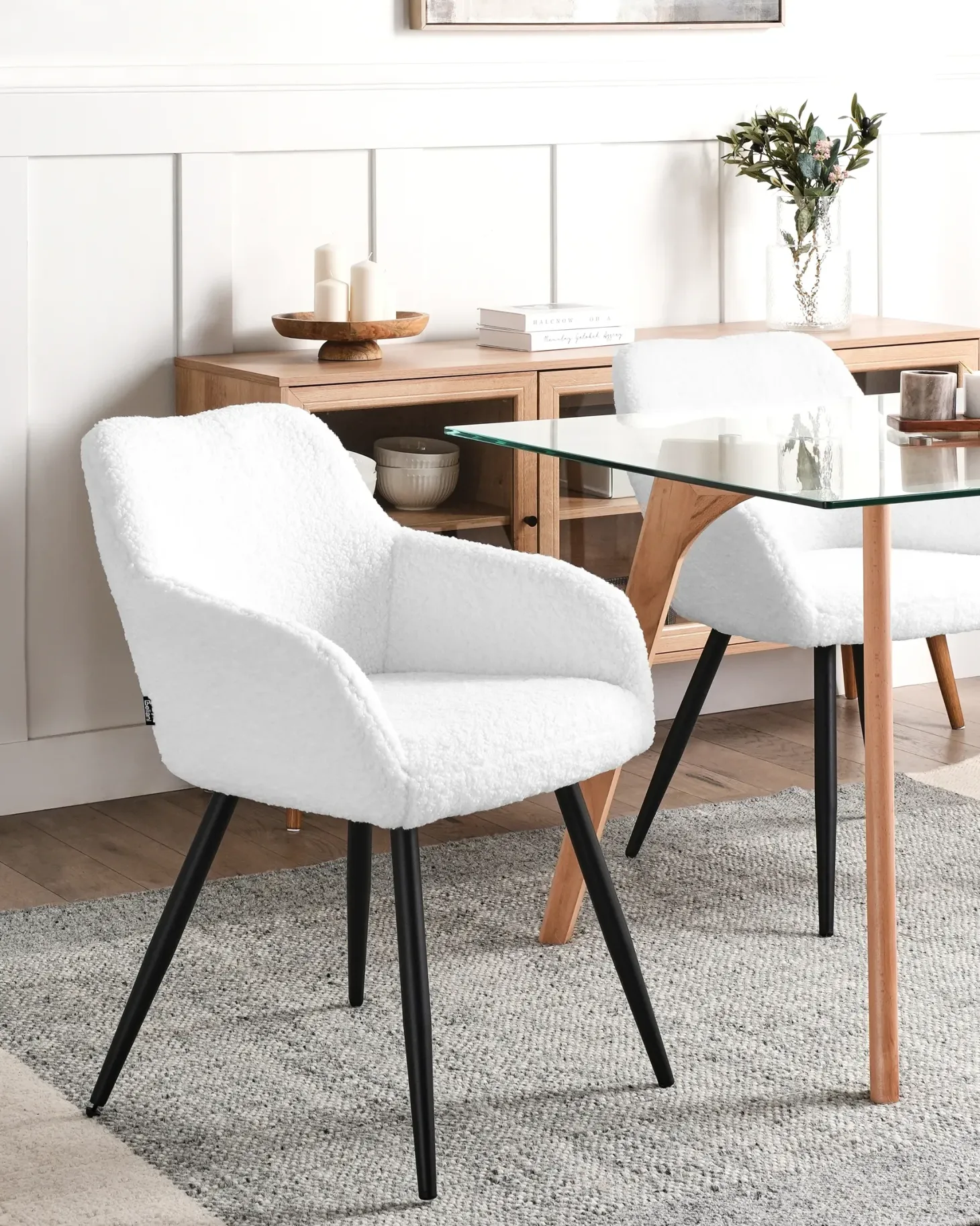 Sæt med 2 spisebordsstole CASMALIA Boucle Cremehvid