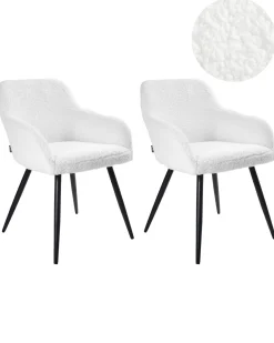 Sæt med 2 spisebordsstole CASMALIA Boucle Cremehvid