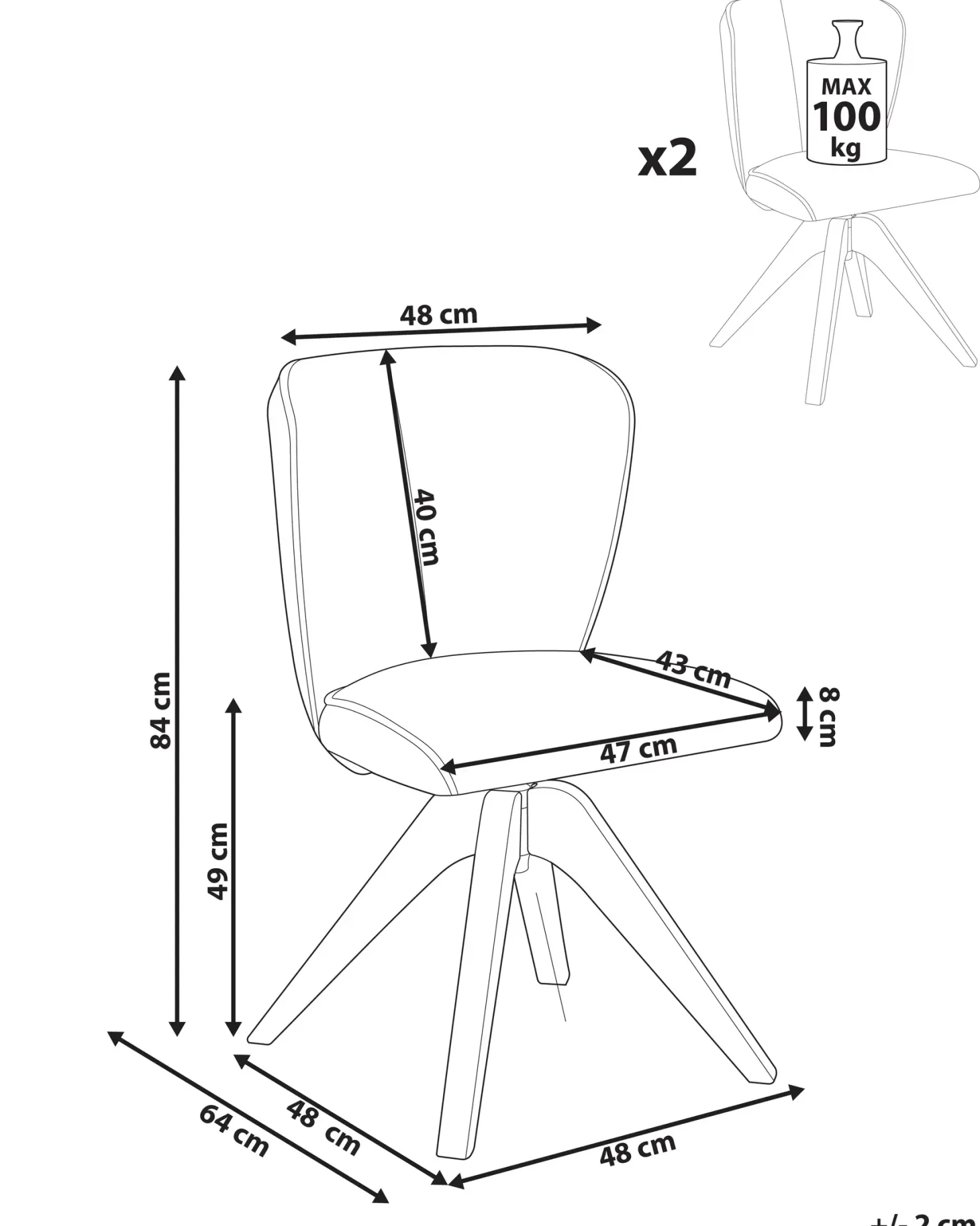 Sæt med 2 spisebordsstole COSO Lys Beige
