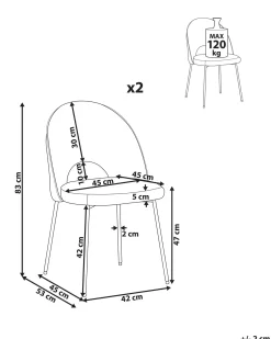 Sæt med 2 spisebordsstole COVELO Velour Brungrå