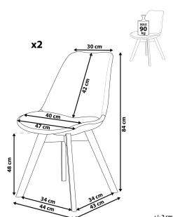 Sæt med 2 spisebordsstole DAKOTA II Velour Blå