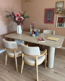 Sæt med 2 spisebordsstole DALBO Boucle Lysebrun/beige