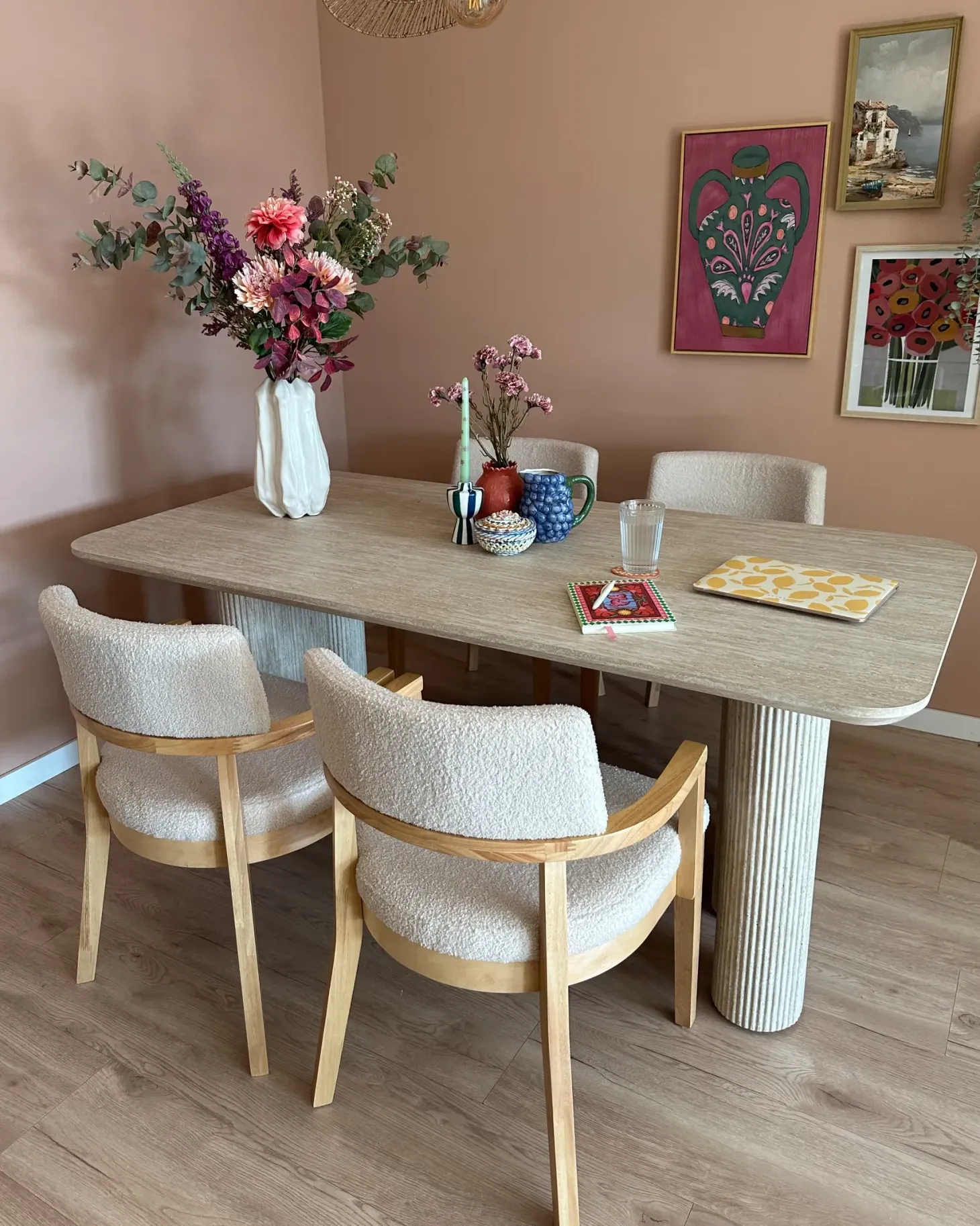 Sæt med 2 spisebordsstole DALBO Boucle Lysebrun/beige