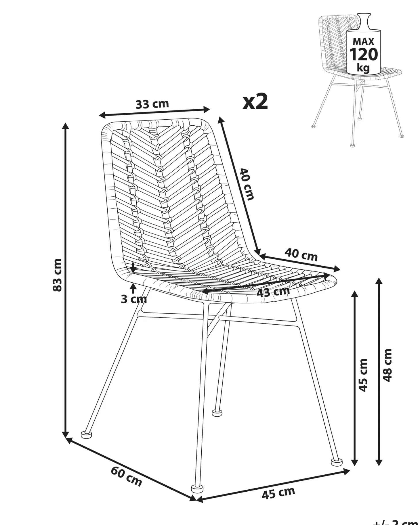 Sæt med 2 spisebordsstole DILLEY Rattan Brun