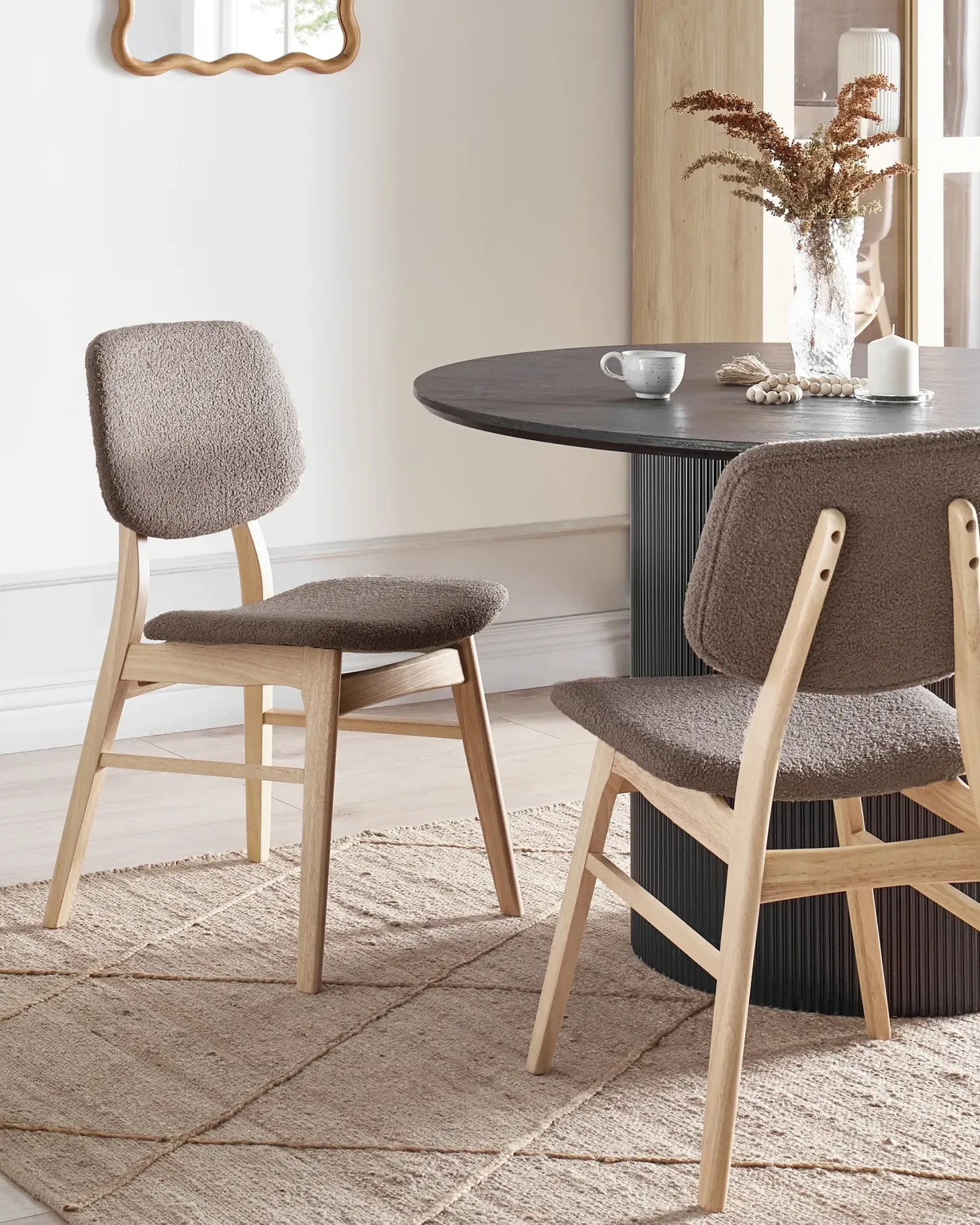 Sæt med 2 spisebordsstole ELAINE Boucle Lysebrun/taupe