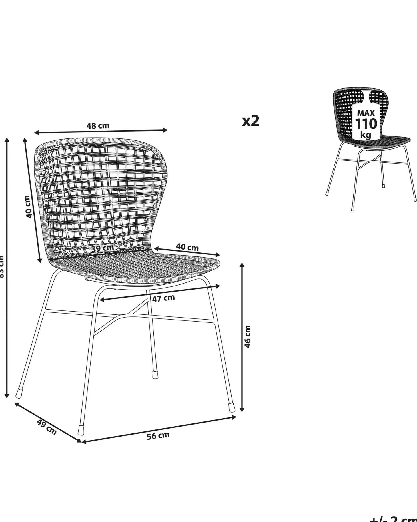 Sæt med 2 spisebordsstole ELFROS Rattan Naturlig