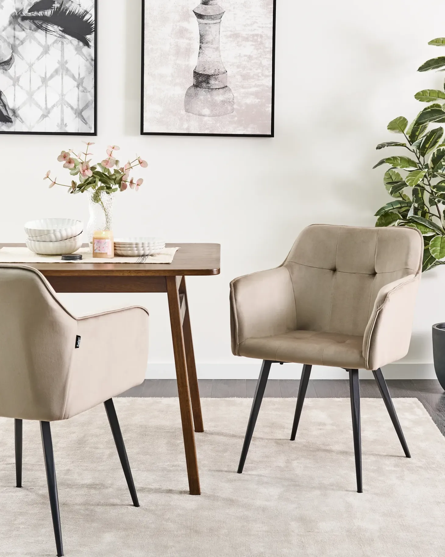 Sæt med 2 spisebordsstole JASMIN Velour Brungrå