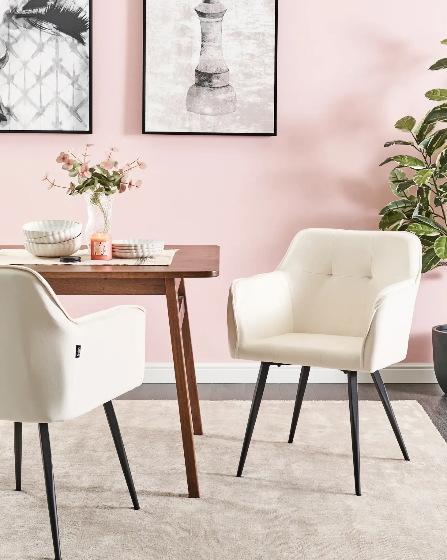 Sæt med 2 spisebordsstole JASMIN Velour Lys Beige