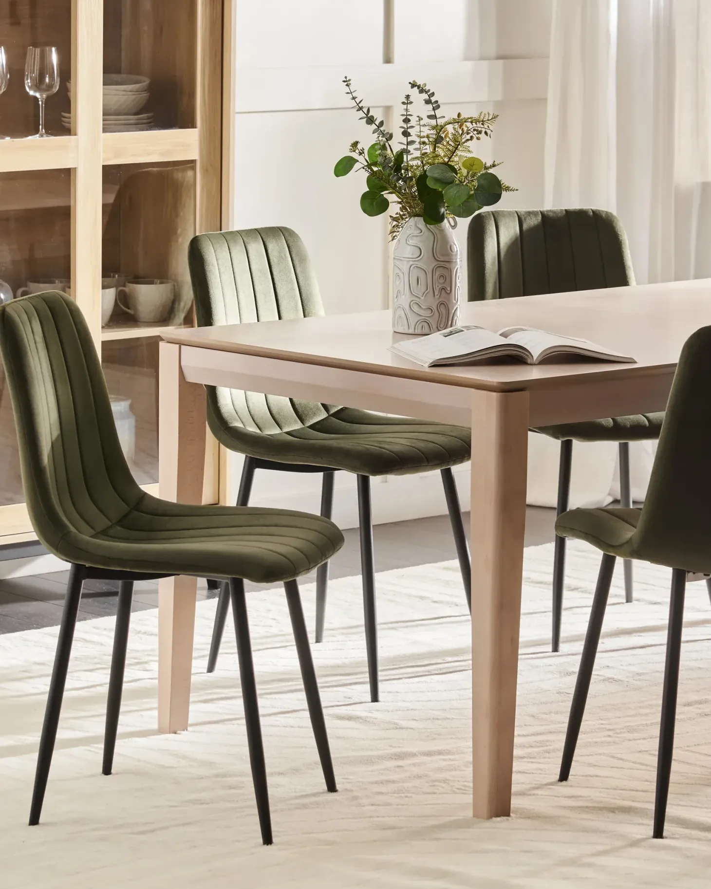 Sæt med 4 spisebordsstole KALISPELL Velour Olivengrøn