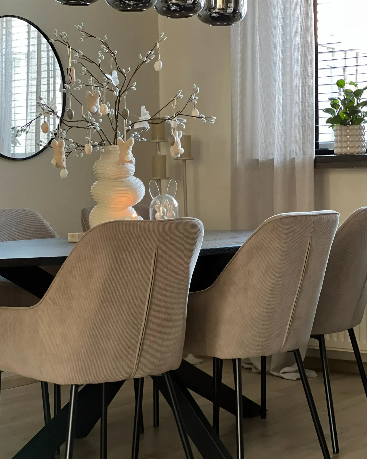 Sæt med 2 spisebordsstole LOVERNA Fløjl Beige