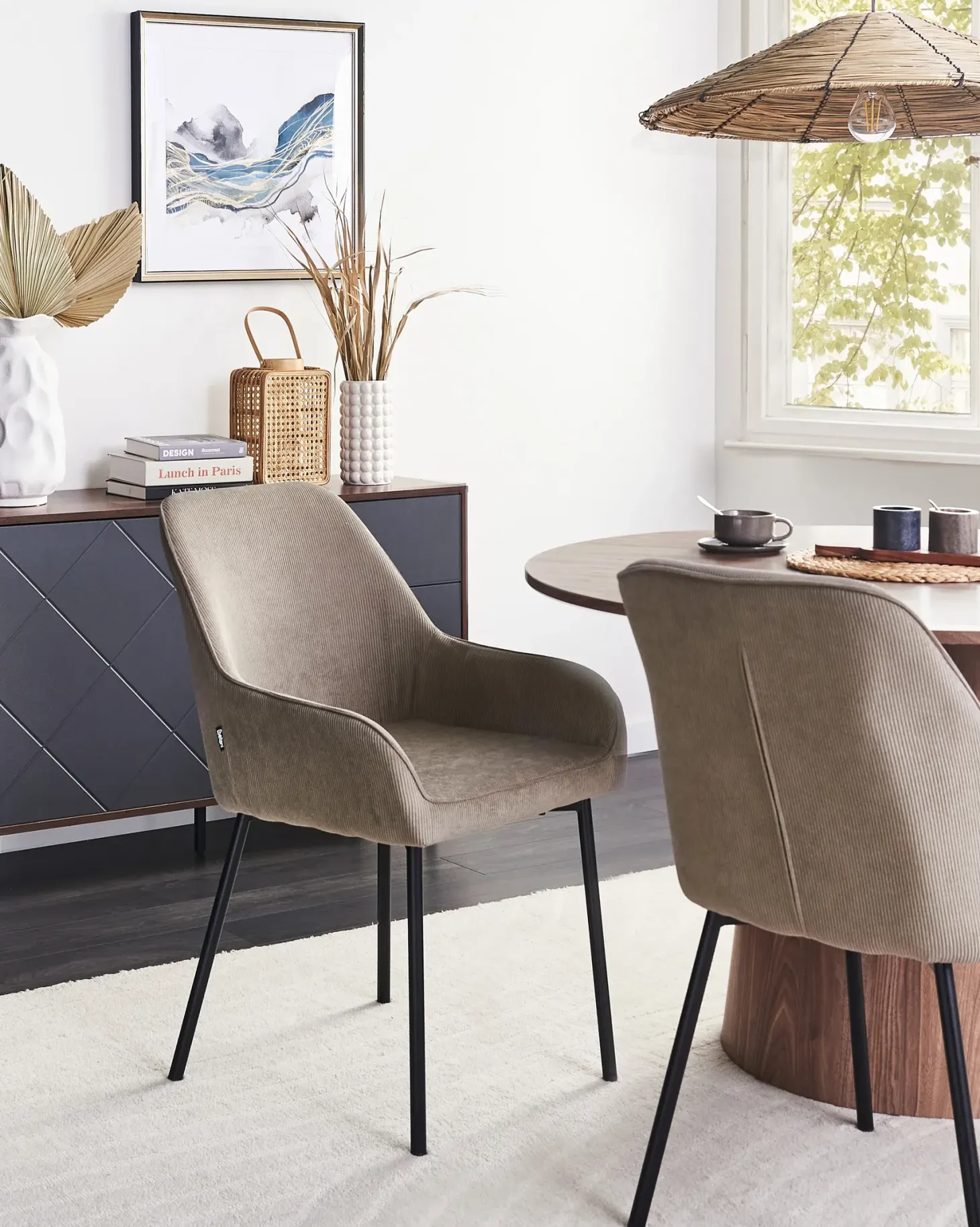 Sæt med 2 spisebordsstole LOVERNA Fløjl Beige