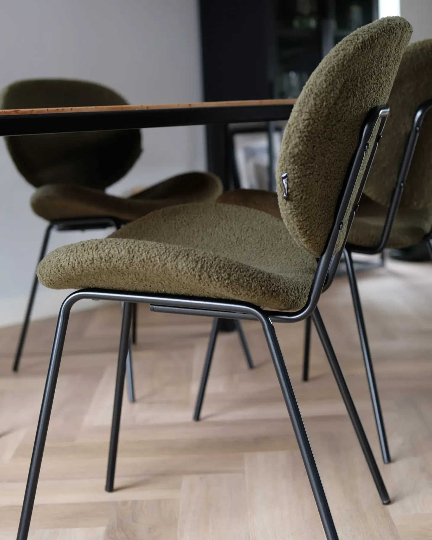 Sæt med 2 spisebordsstole LUANA Boucle Mørkegrøn