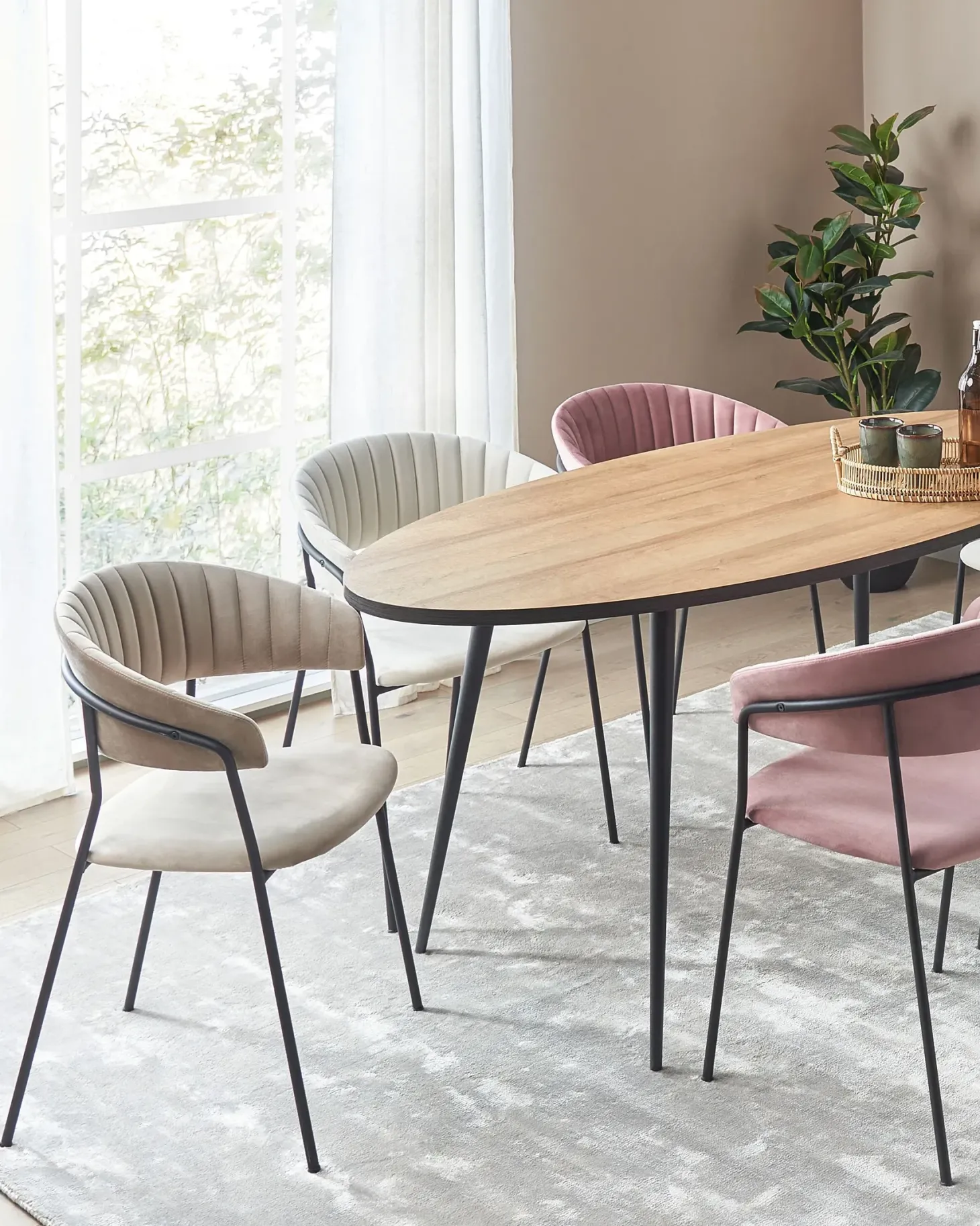 Sæt med 2 spisebordsstole MARIPOSA Velour Brungrå