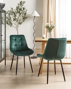 Sæt med 2 spisebordsstole MELROSE Velour Mørkegrøn