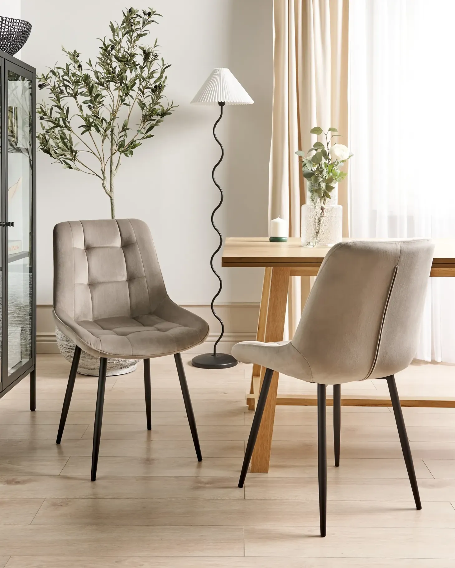 Sæt med 2 spisebordsstole MELROSE Velour Brungrå