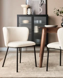 Sæt med 2 spisebordsstole MINA Boucle Cremehvid