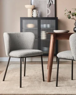 Sæt med 2 spisebordsstole MINA Boucle Grå
