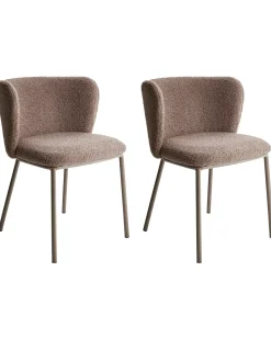 Sæt med 2 spisebordsstole MINA II Boucle Lysebrun