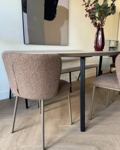 Sæt med 2 spisebordsstole MINA II Boucle Lysebrun