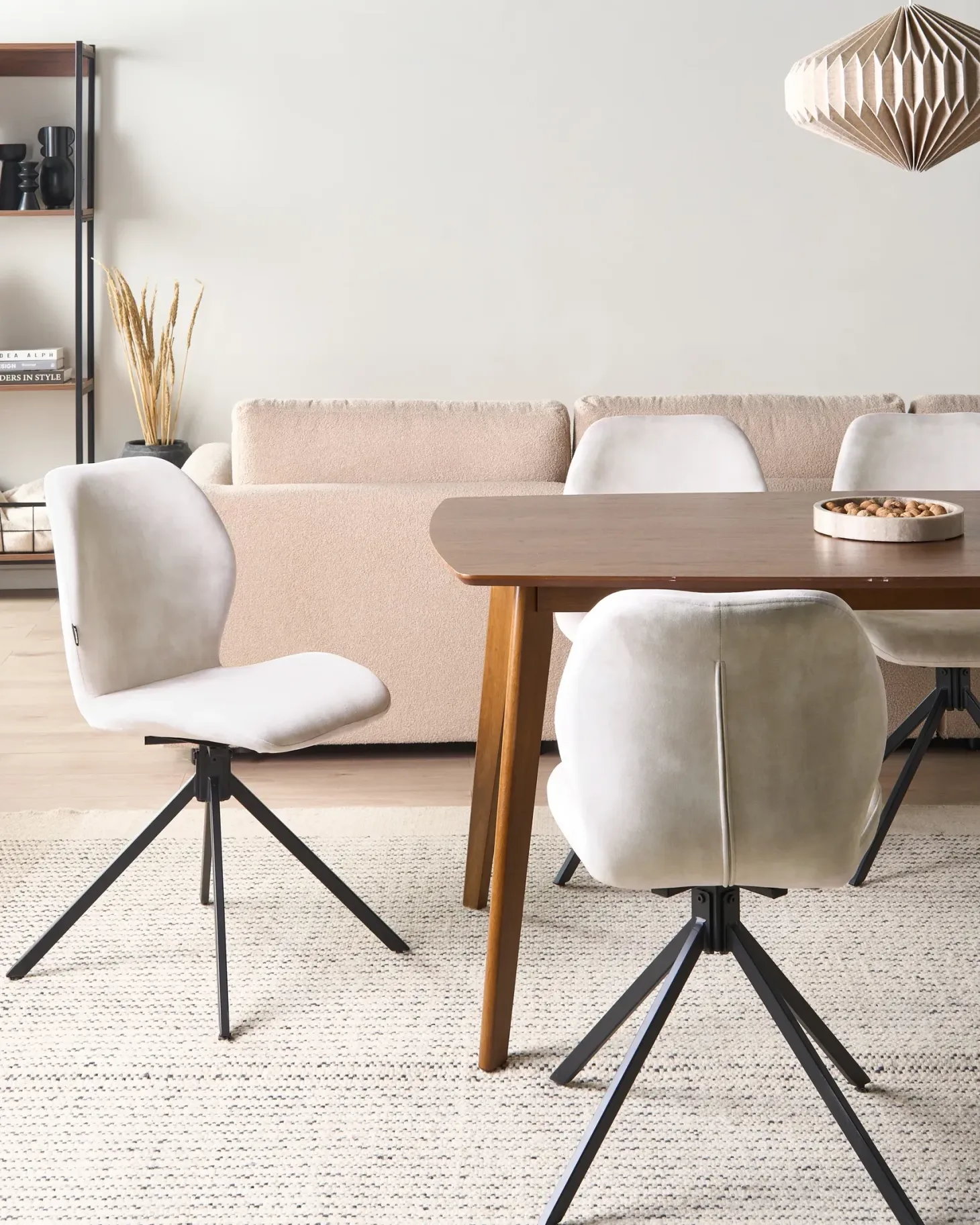 Sæt med 4 spisebordsstole MORRISON Velour Lys Beige
