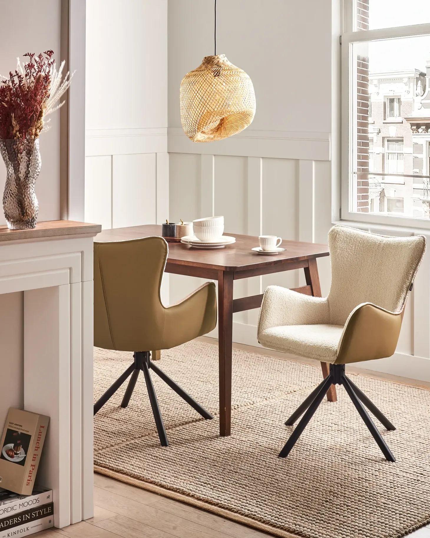 Sæt med 2 spisebordsstole NOVI Boucle Lys Beige
