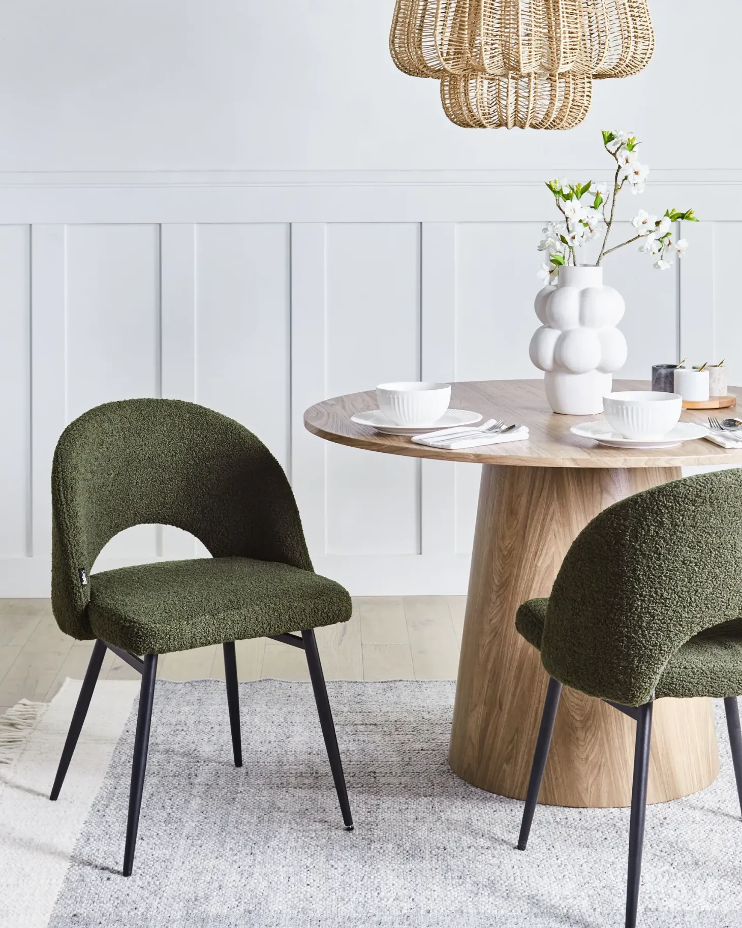 Sæt med 2 spisebordsstole ONAGA Boucle Mørkegrøn