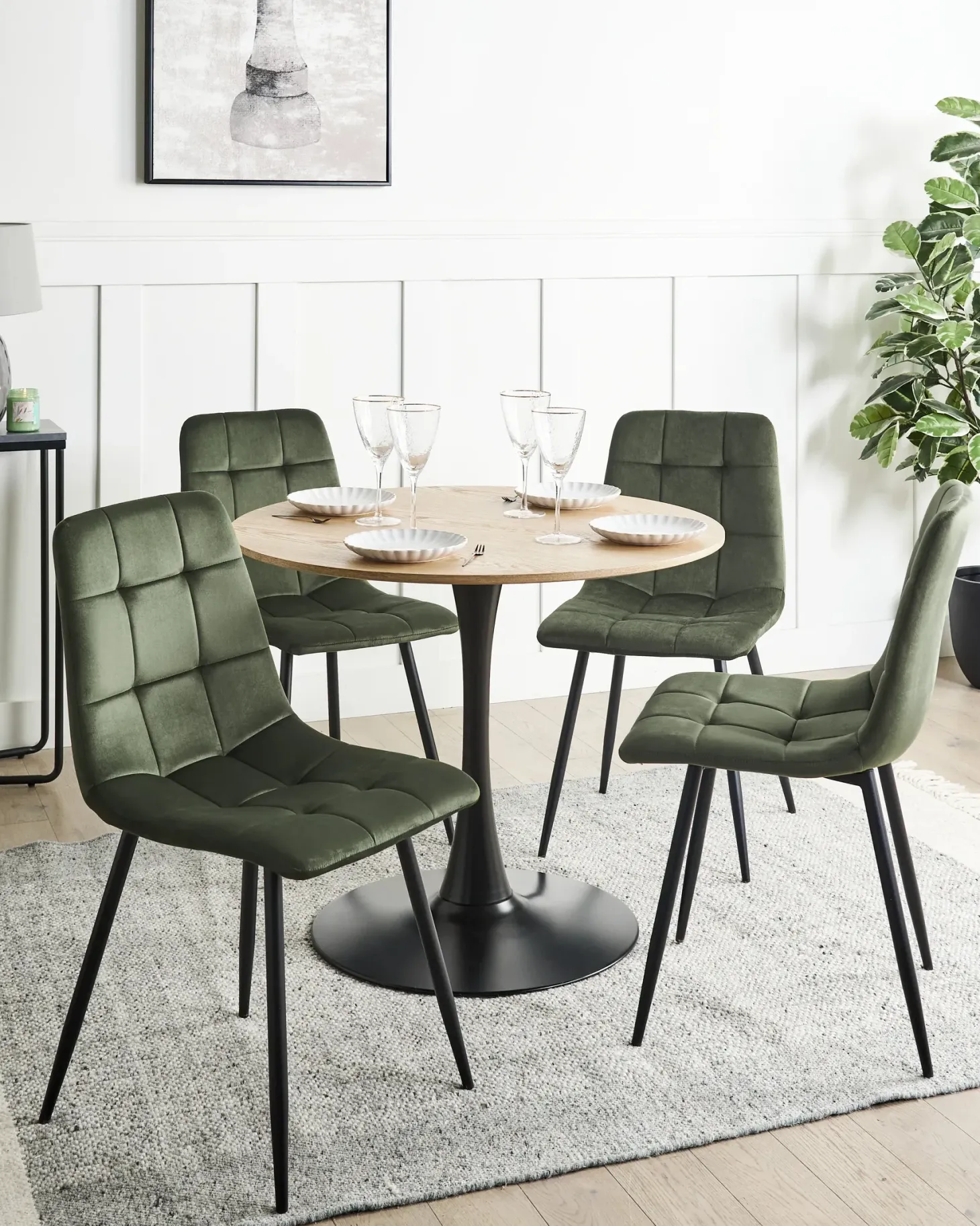 Sæt med 4 spisebordsstole POWELL Velour Olivengrøn