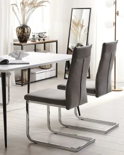 Sæt med 2 spisebordsstole ROCKFORD Velour Grå