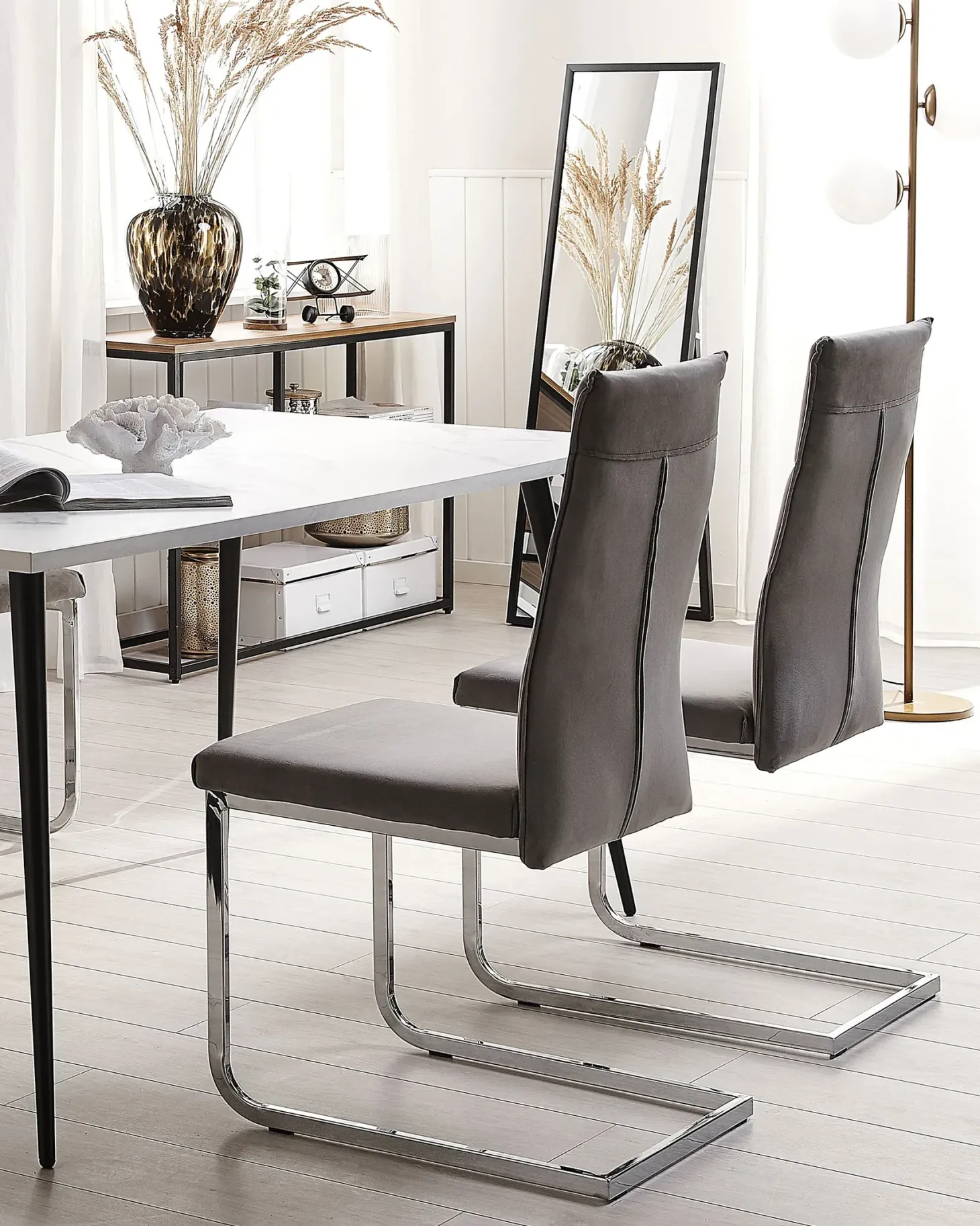 Sæt med 2 spisebordsstole ROCKFORD Velour Grå
