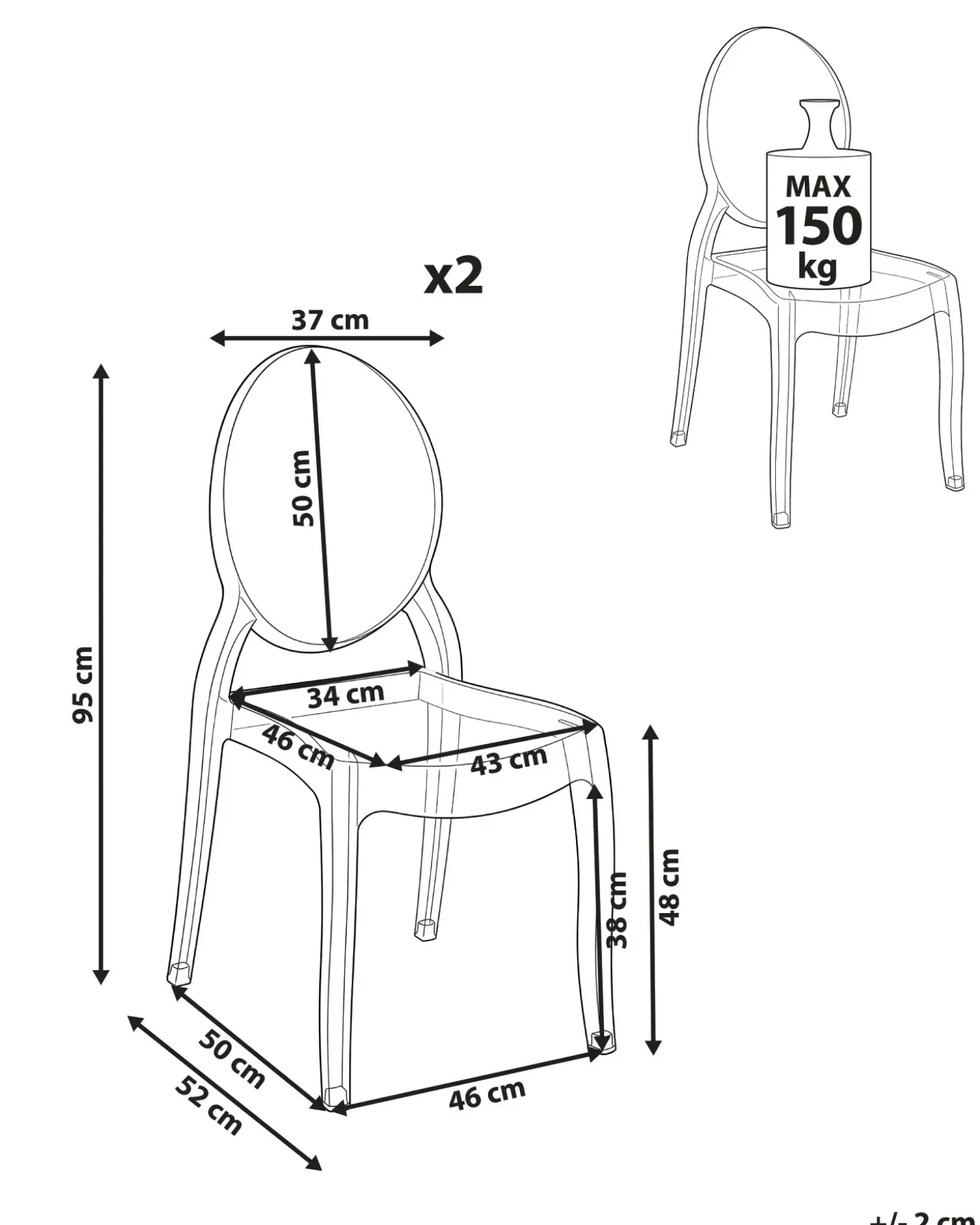 Sæt med 2 spisebordsstole RULISON Transparent