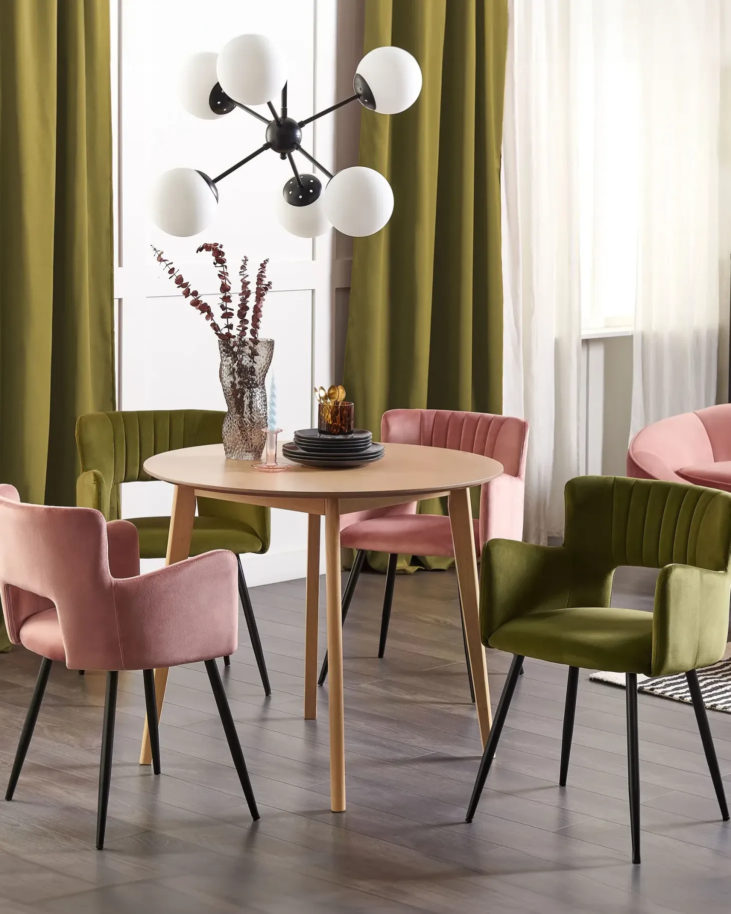 Sæt med 2 spisebordsstole SANILAC Velour Olivengrøn