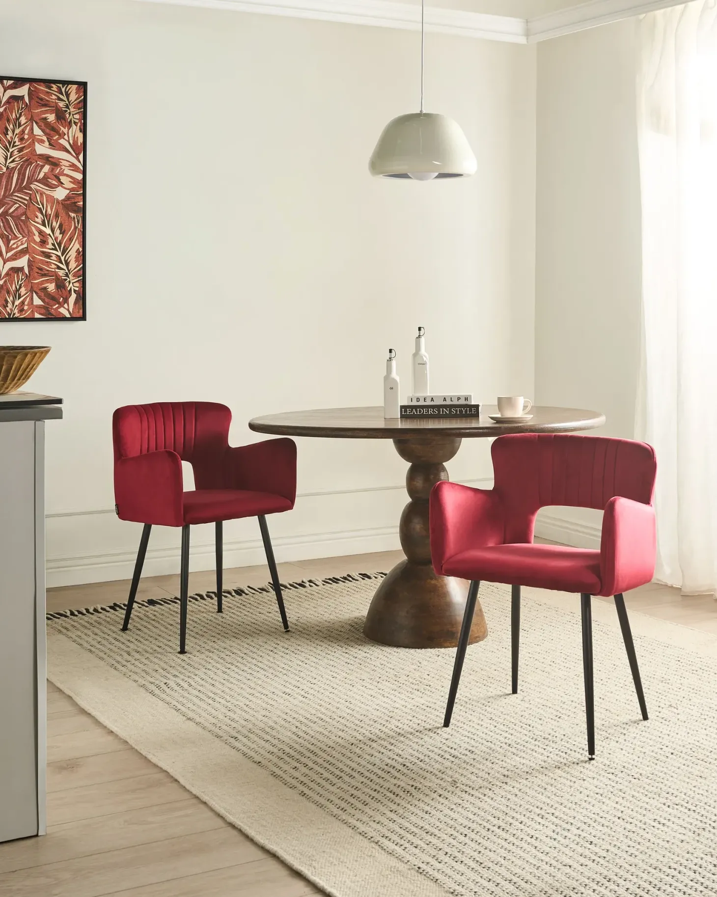 Sæt med 2 spisebordsstole SANILAC Velour Mørkerød