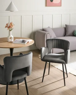 Sæt med 2 spisebordsstole SANILAC Velour Mørkegrå