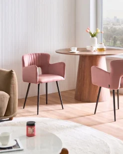 Sæt med 2 spisebordsstole SANILAC Velour Pastellrosa