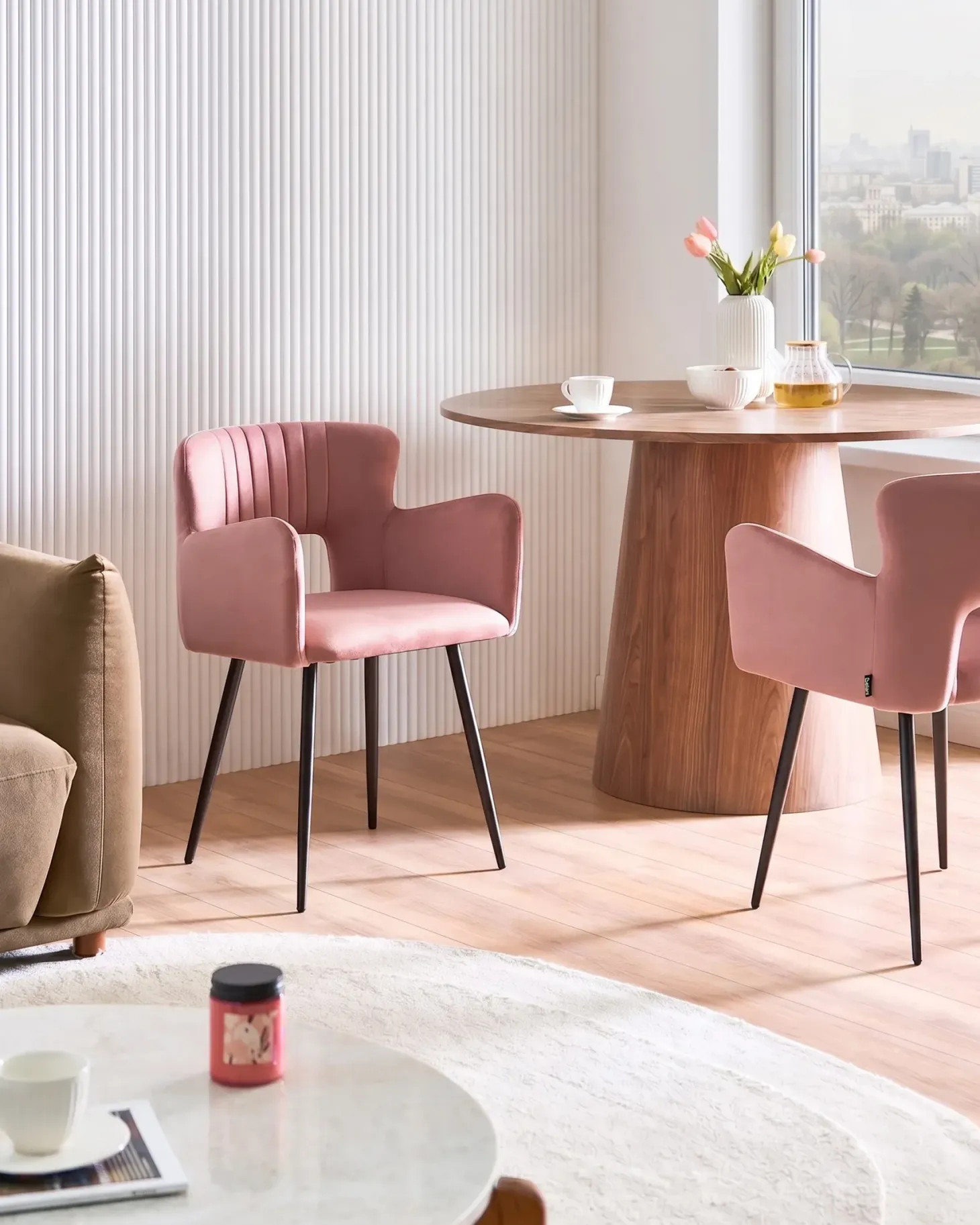 Sæt med 2 spisebordsstole SANILAC Velour Pastellrosa