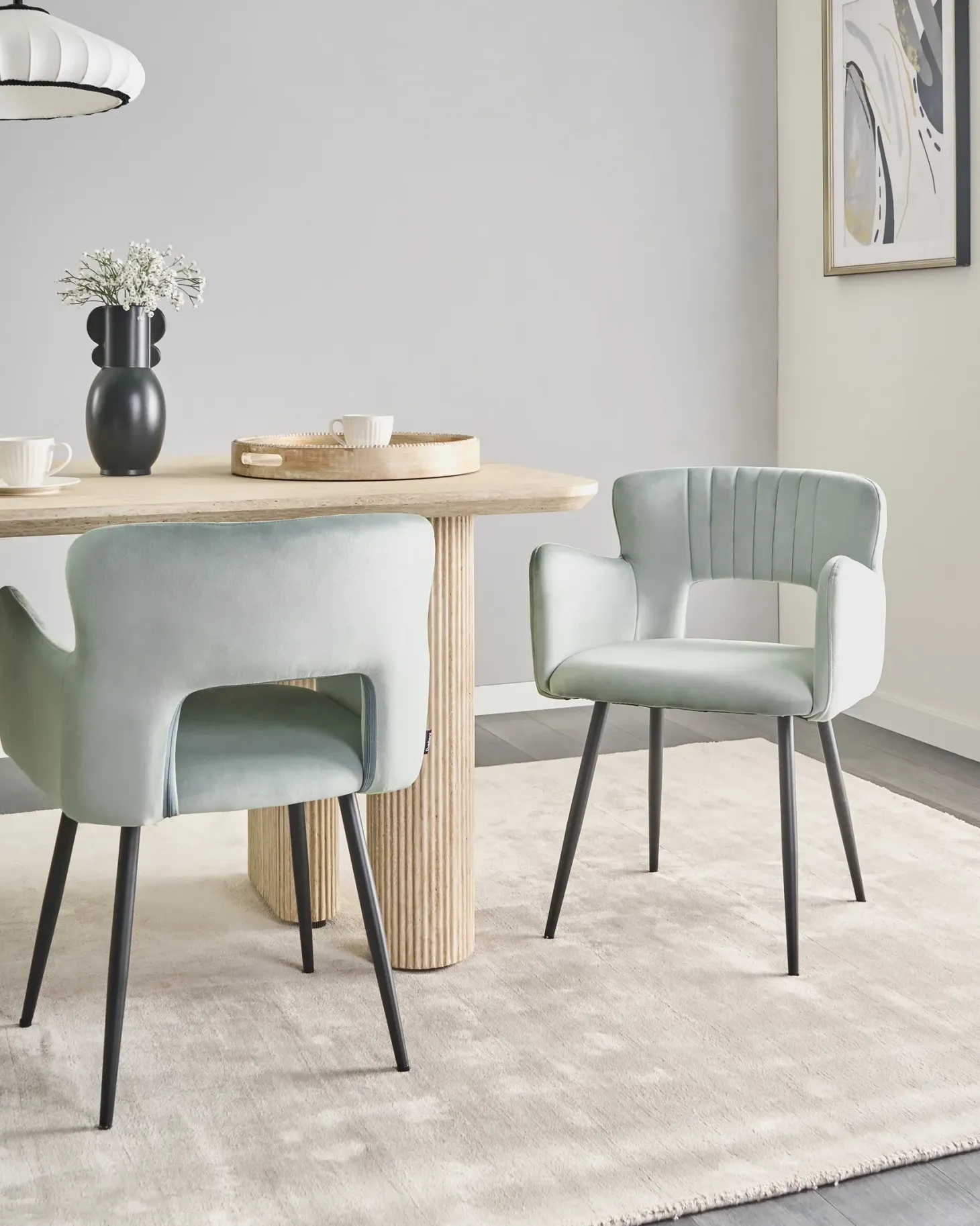 Sæt med 2 spisebordsstole SANILAC Velour Himmelblå