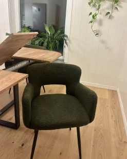 Sæt med 2 spisebordsstole SANILAC Boucle Mørkegrøn