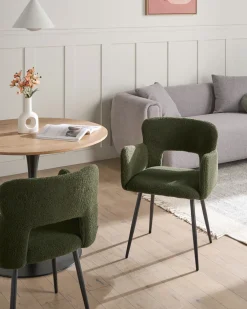 Sæt med 2 spisebordsstole SANILAC Boucle Mørkegrøn
