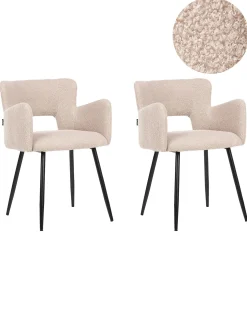 Sæt med 2 spisebordsstole SANILAC Boucle Beige