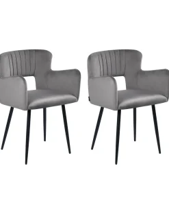 Sæt med 2 spisebordsstole SANILAC Velour Grå