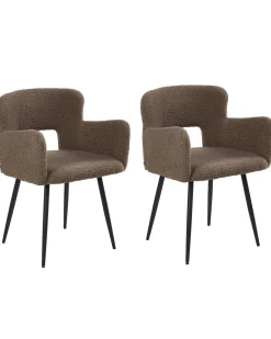 Sæt med 2 spisebordsstole SANILAC Boucle Brun