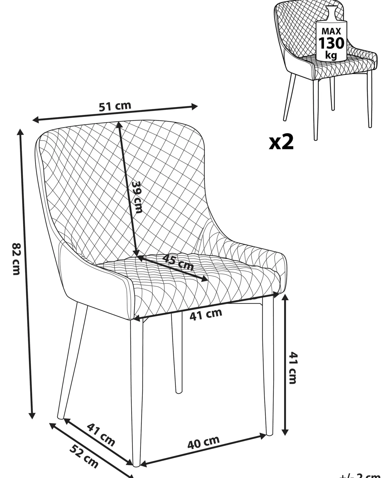 Sæt med 2 spisebordsstole SOLANO Velour Grå