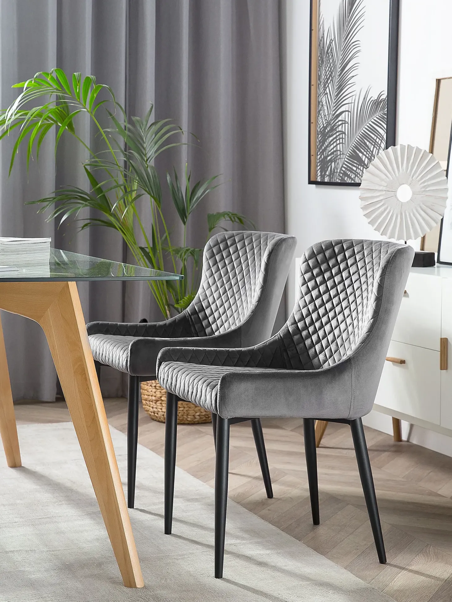 Sæt med 2 spisebordsstole SOLANO Velour Grå