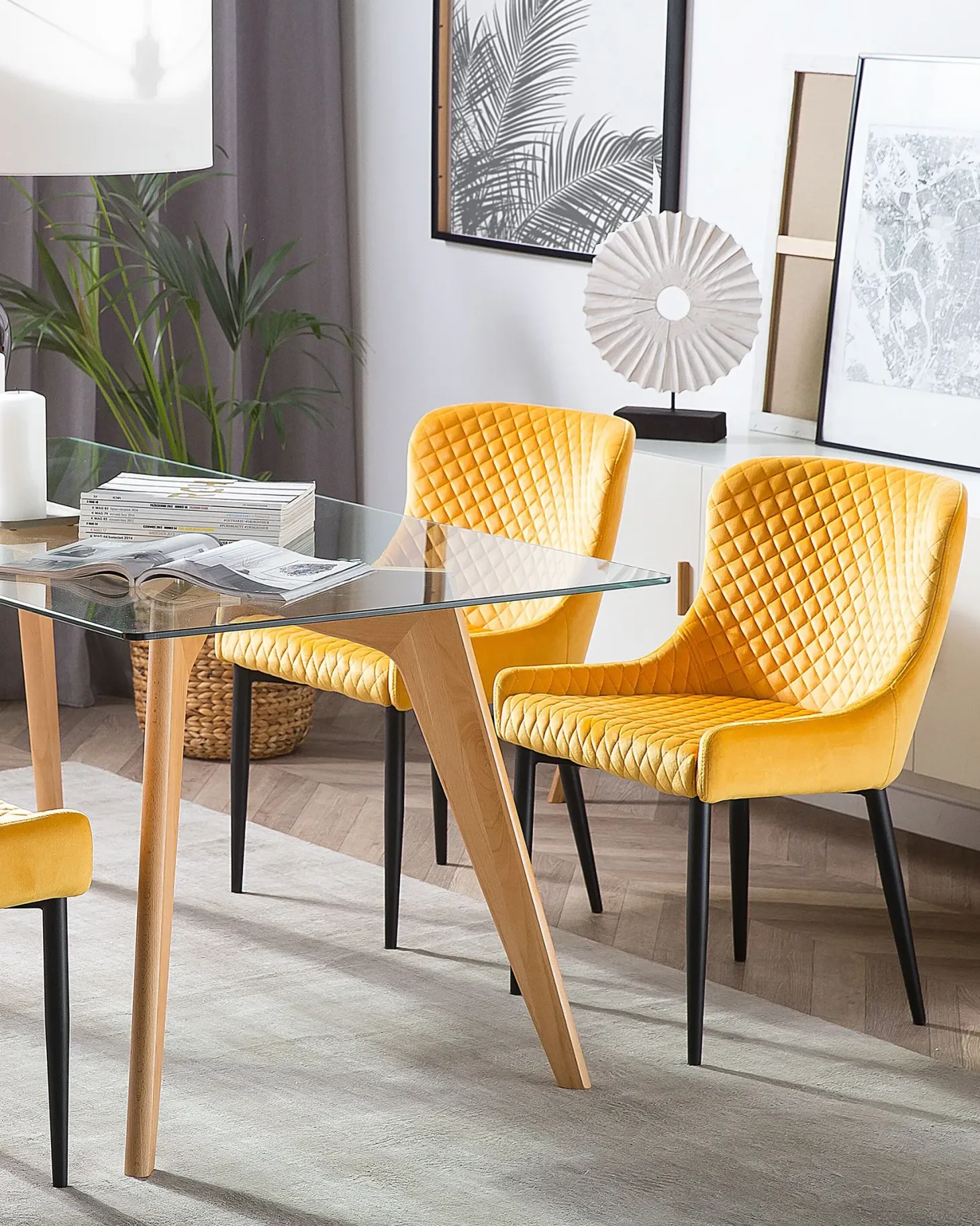 Sæt med 2 spisebordsstole SOLANO Velour Gul