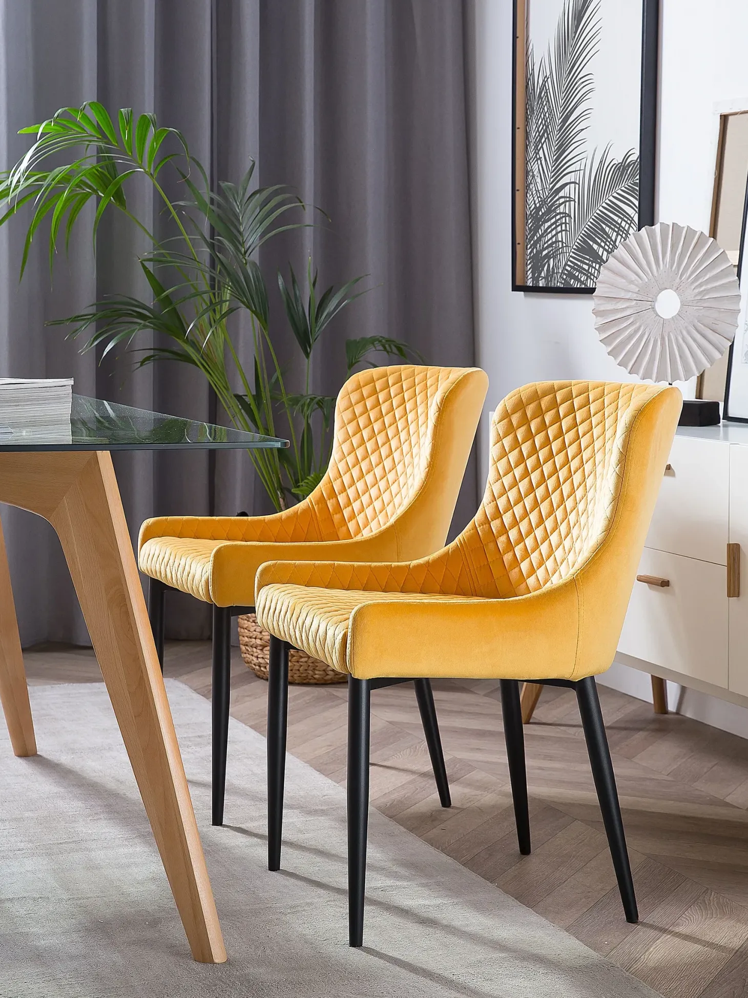 Sæt med 2 spisebordsstole SOLANO Velour Gul
