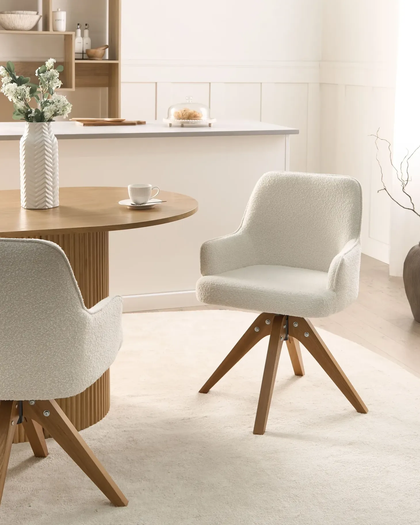 Sæt med 2 spisebordsstole SYLVANIA Boucle Cremehvid