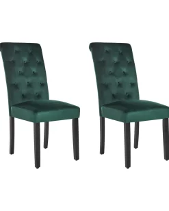 Sæt med 2 spisebordsstole VELVA Velour Mørkegrøn