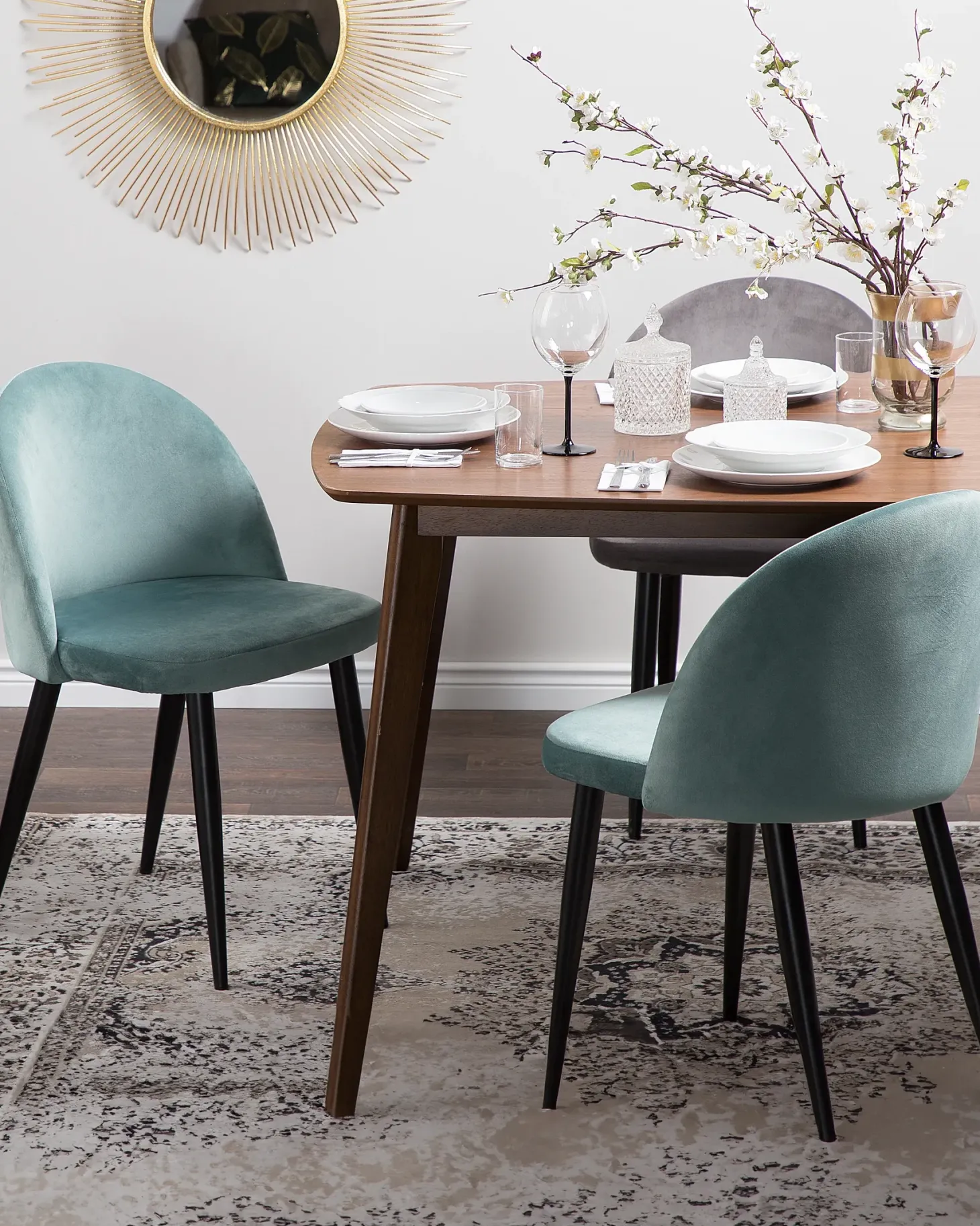 Sæt med 2 spisebordsstole VISALIA Velour Mintgrøn